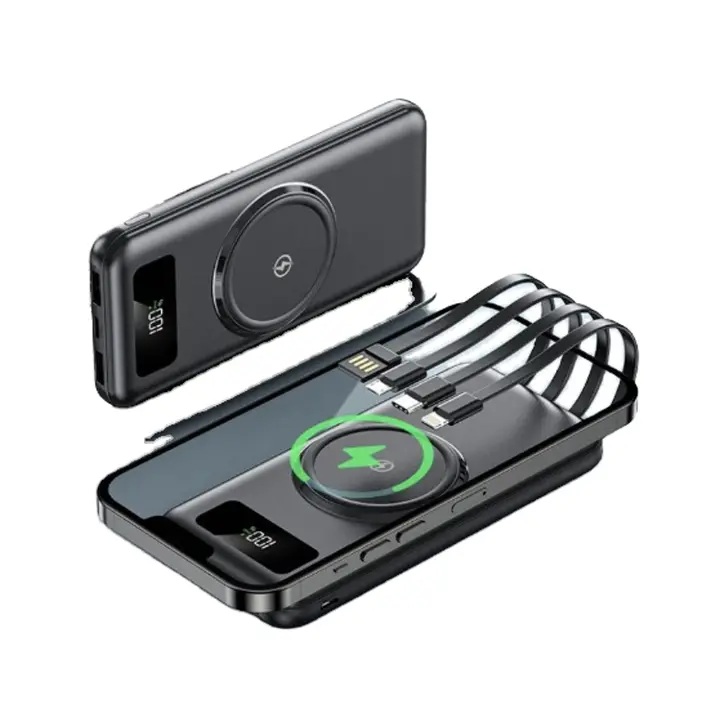Banco de energía inalámbrico de carga rápida de 10000 mAh, portátil, gran capacidad, pantalla digital de 4 líneas, entrada USB, ABS de 10 W - 1