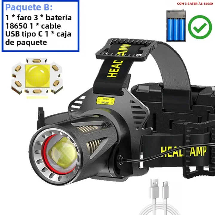 Linterna Frontal LED XHP360 De Alta Potencia Recargable Por USB Luz Fuerte Zoomable Para Pesca Camping Viajes Y Uso Exterior - 1