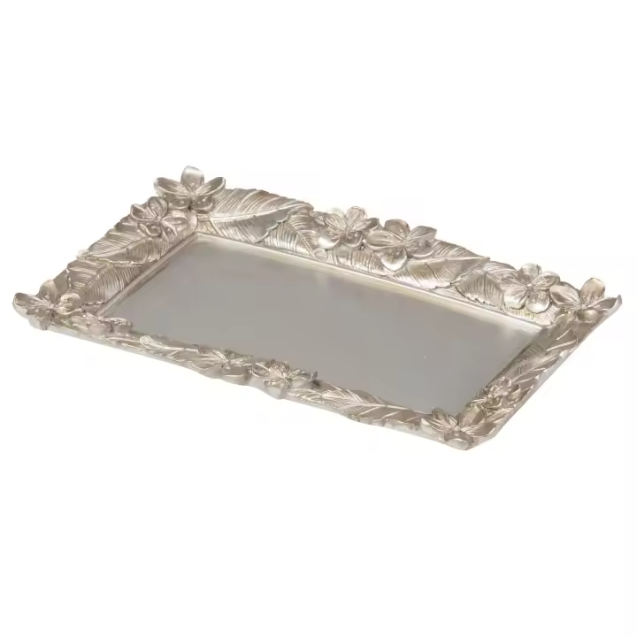 Adda Home Bandeja Resina Plateada 25x15x2 Cm - Centro de Mesa Elegante y Sofisticado - 1