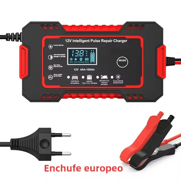 Cargador De Batería 12V6A Para Coche/Moto Con Pantalla Digital Protección Contra Inversión Adecuado Para Baterías De Plomo-Acidez Enchufe Europeo - 1
