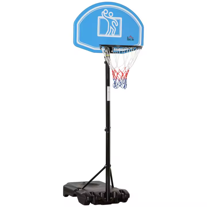 HOMCOM Canasta de Baloncesto para Exterior Altura Ajustable 160-210 cm Aro de Baloncesto con Ruedas Tablero de PE y Base Rellenable 76x70x197,5-254 cm Negro y Azul - 1