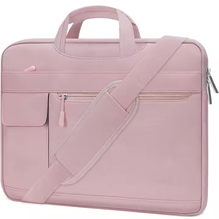 Bolso de hombro compatible con computadora portátil de 13 a 13,3 pulgadas, compatible con MacBook Pro, funda tipo maletín con solapa de poliéster, color rosa bebé - 1