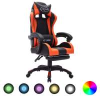 vidaXL Silla gaming con luces LED RGB cuero sintético en color Dorado y negro/Blanco/Azul y negro y más | cómodas modernas ergonómicas para comedor cocina salón hogar - details 3