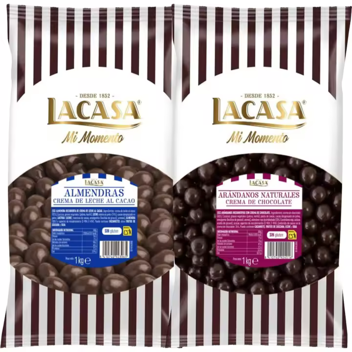 Lacasa Mi momento Pack 2 kg: deliciosas bolas de  Almendra con chocolate con Leche  y Arándanos con chocolate Negro - 1
