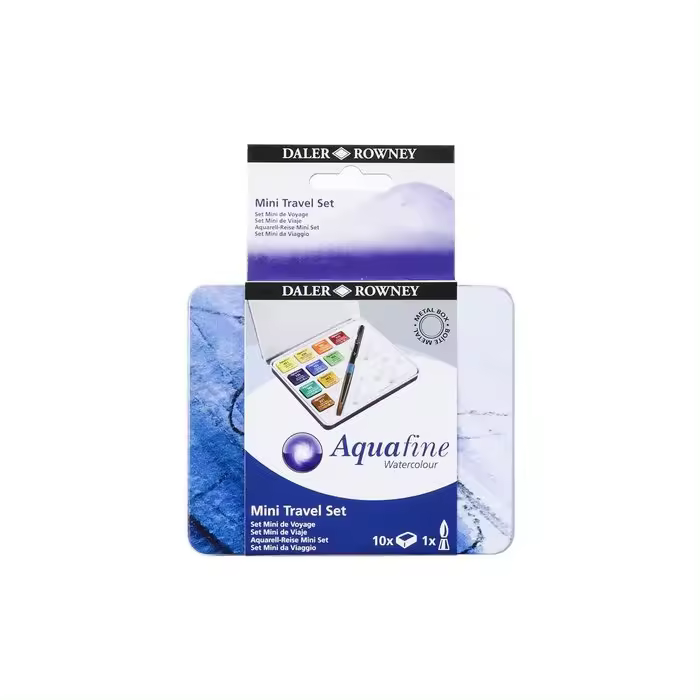 DALER SET ACUARELA MINI AQUAFINE 10 COLORES CAJA METALICA VIAJE PINTURAS Y OLEOS - 1