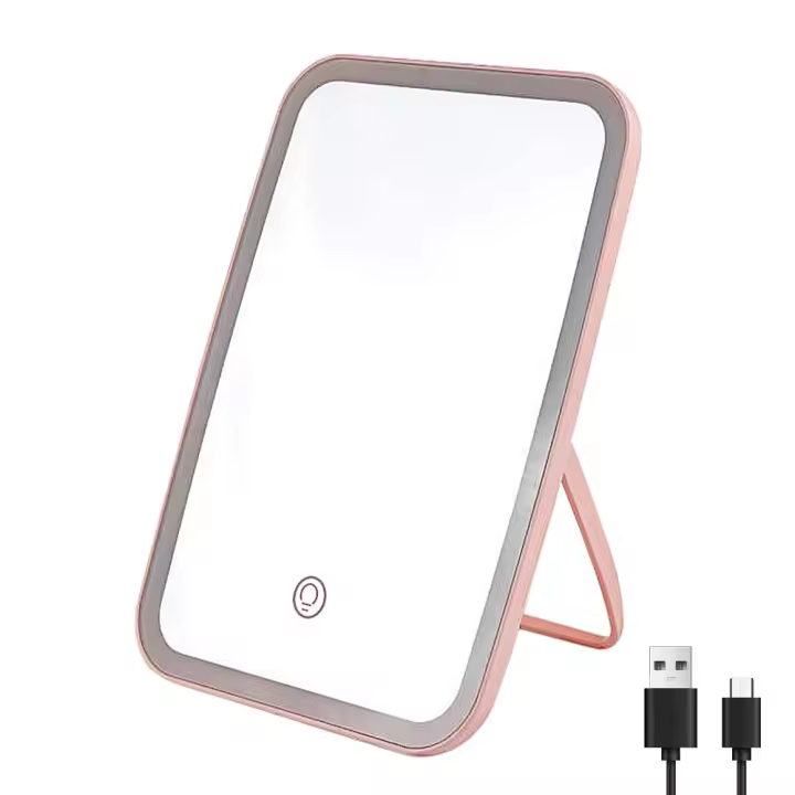 Espejo De Maquillaje Portátil LED Tricolor Plegable Recargable Con Luz Giratoria Para Damas Espejo De Belleza Para Dormitorio - 1