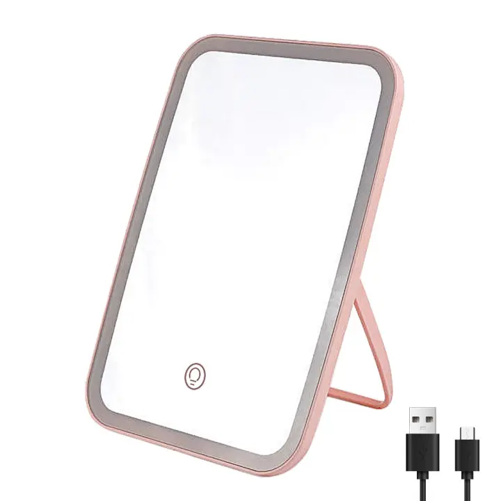 Espejo De Maquillaje Portátil LED Tricolor Plegable Recargable Con Luz Giratoria Para Damas Espejo De Belleza Para Dormitorio - 1