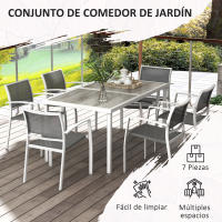 Outsunny Conjunto de Comedor de Exterior Juego de Comedor de Jardín de 7 Piezas con 1 Mesa y 6 Sillas Apilables Estilo Moderno para Terraza Patio Blanco y Gris - details 5