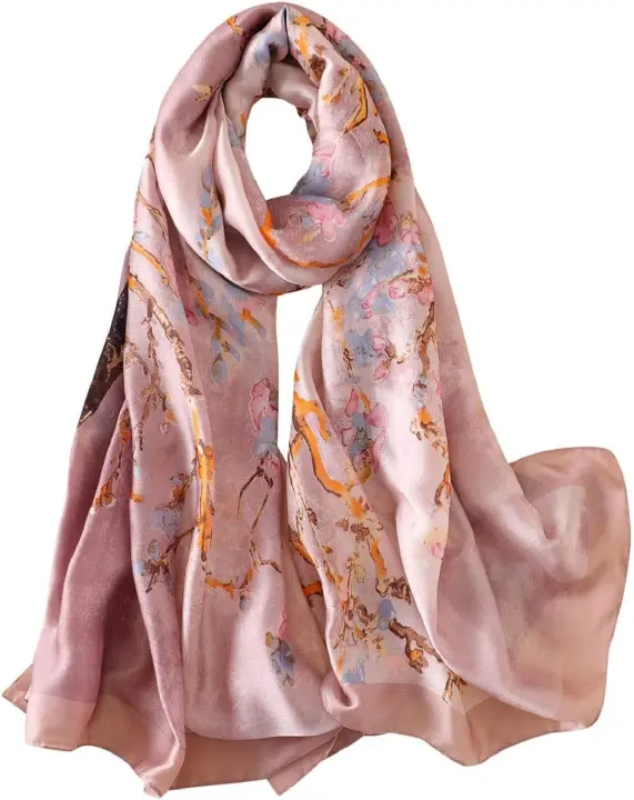 Bufanda Seda Mujer Satín Bufanda Estampada Ligero Elegante Chal Fulares Cuello Pañuelo de Seda para Mujer - 1