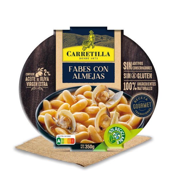 Carretilla Fabes con Almejas 7 Unidades de 350 G Receta Gourmet Tradicional Platos Listos,Sin Gluten con el 2% de Aceite de Oliva Virgen Extra, 100% ingredientes Naturales y Sin Aditivos Conservadores.