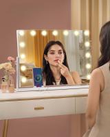 Espejo de Maquillaje LED Táctil, 15 Luces Regulables, 3 Tonos, Aumento 10X, Puertos USB y Soporte Móvil, Blanco - details 1