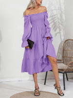 Vestido De Mujer Casual Primavera/Otoño Con Cuello Cuadrado Ruffle Tirantes Manga Larga A-Line Longitud Media Pierna Polyester - details 21