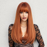 Peluca Sintética De Cobre Naranja Pimienta Para Mujeres Larga Recta Con Franja Resistente Al Calor Para Cosplay Diario Fiesta - details 0