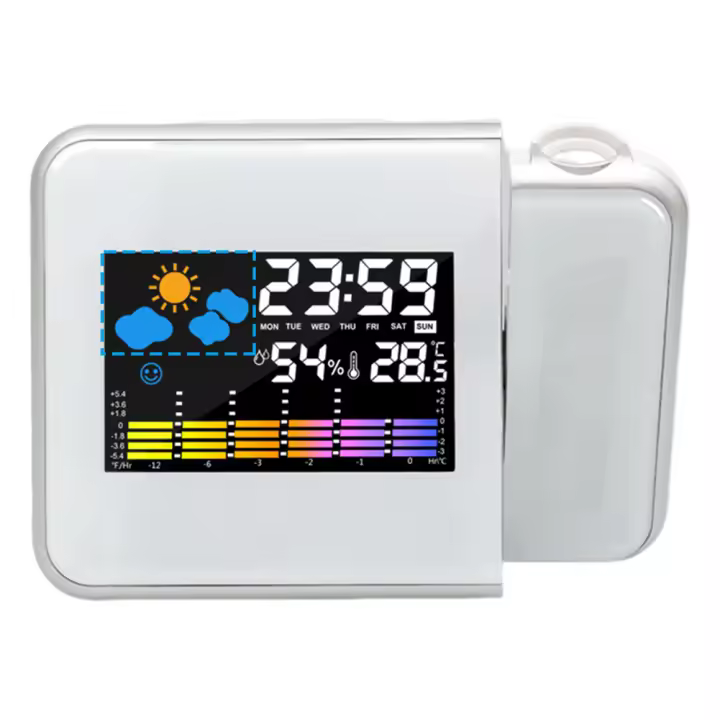 Reloj De Alarma Inteligente Con Iluminación Nocturna Y Termómetro Higrómetro Proyección Para Mesa De Escritorio Para Sala De Estar Y Dormitorio - 1
