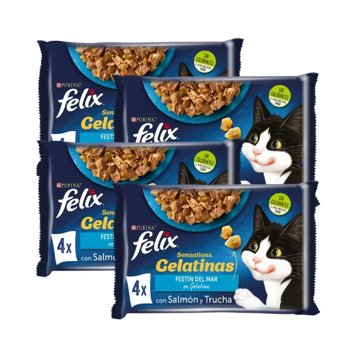 FELIX - Sensations Gelatina (16x85 gr) - Comida Húmeda Festín del Mar (Salmón y Trucha) (4x4x85 gr) - 1