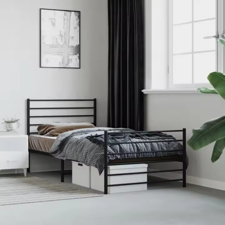 Estructura cama sin colchón con estribo metal negro 90x190 cm - 1
