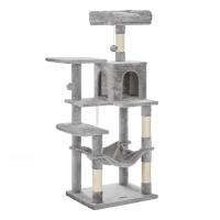 Árbol para gatos de 143 cm, torre con rascadores, plataformas, cueva, hamaca, pompones y tela de felpa en varios colores, multinivel para el entretenimiento felino - details 4