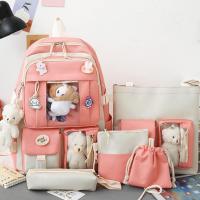 Mochila Kawaii Para Mujer 5pcs Estilo Coreano Lindo Para Estudiantes Niñas Sets De Mochilas Escolares De Lona Con Cierre De Cremallera - details 4