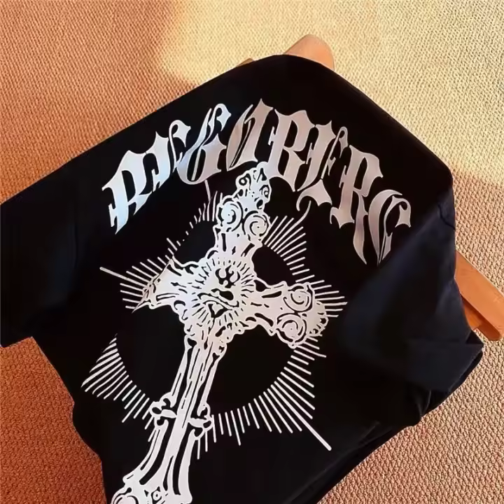 Camiseta Oversize Retro Hip Hop Para Hombres Y Mujeres Estampado Cruz Harajuku Estilo Y2K Moda Callejera Transpirable Ligera Secado Rápido Protección Solar Sostenible Sin Pliegues Talla Grande - 1