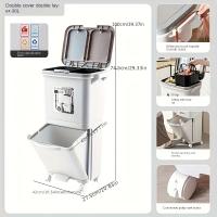 1pc Cubo de Basura Grande with Doble Compartero y Tapa Selladora de Olores - Pedal Sin Manos, Separación Húmeda/Seca, Cubo Rectangular de Plástico Duradero para Hogar & Oficina, No Necesita Electricidad, separador de Residuos Secos/Húmedos, Papelera Mod - details 1