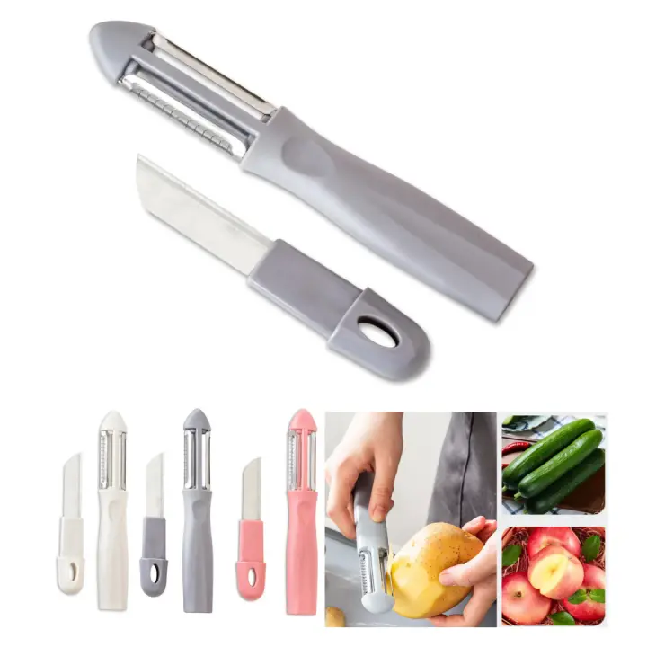 moem&an Pelador Patatas con Cuchillo, 3en1 Multipelador de Frutas y Verduras, Pelador Verduras, Pelador Multiusos | Pela Laminas Juliana | Cuchillas: Acero Inoxidable, Oscilantes, Afiladas | Mango Ergonómico - 1