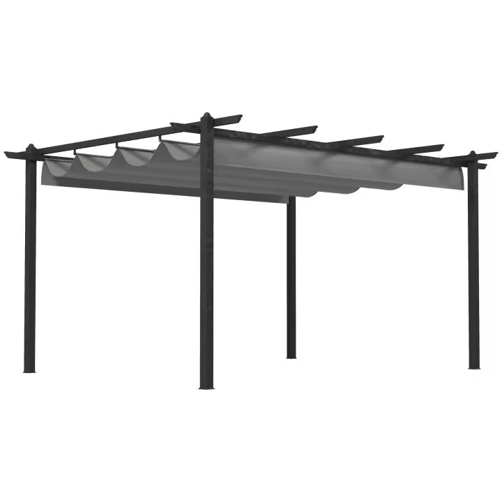 Outsunny Pérgola de Aluminio 4x3 m Cenador de Jardín con Techo Retráctil Tela de Poliéster y 8 Orificios de Drenaje para Patio Terraza Exterior - 1