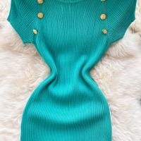 Vestido De Punto Para Mujer Con Cuello Redondo Y Manga Corta Ajustado Y Elegante Vestido De Verano Coreano De Calle Chic Vestido Corto De Dama - details 4