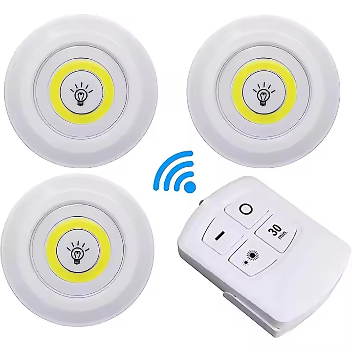Luz Led COB Para Armario, Lámpara De Noche Para Dormitorio Con Control Remoto, Luz De Vitrina Con Control Remoto Inalámbrico, Regulable, 3w, Luz Blanca, Funciona Con Pila - 1