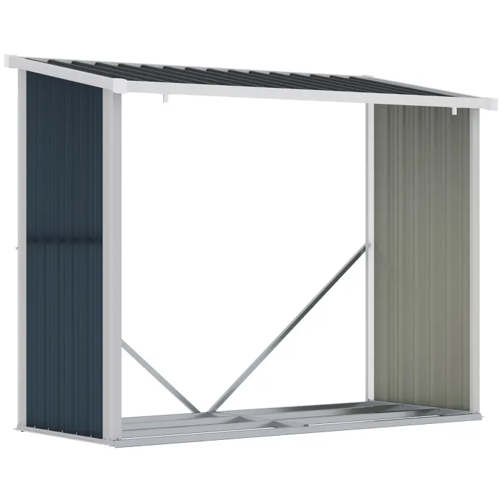 Outsunny Casetilla para Leña Acero Galvanizado Cobertizo Leñero de Almacenamiento de Troncos con Techo Inclinado para Jardín Terraza Exterior 185x84x133,5/148,5 cm Gris - 1