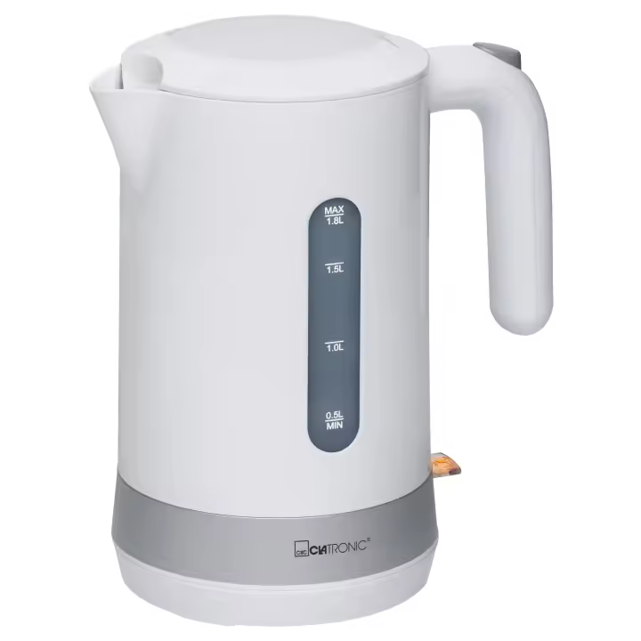 Clatronic WK 3452 Hervidor Agua Eléctrico, 1,8 L, sin BPA, Resistencia Oculta, Inalámbrico, Apagado Automático, 2200W, Blanco - 1