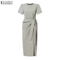 Vestido Bodycon Elegante De Verano ZANZEA Para Mujer Con Manga Corta Y Brecha En El Costado Vestido De Trabajo OL Con Cierre De Cremallera Y Decoración De Encaje Vestido Midi De Polyester - details 12