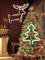 2pcs Luces Neón Navidad Árbol Y Ciervo Decoración LED Para Fiesta Navidad Dormitorio Sala Comedor Regalos De Vacaciones - details 1