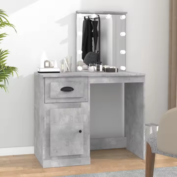 vidaXL Tocador LED madera contrachapada gris hormigón 90x50x132,5 cm - 1