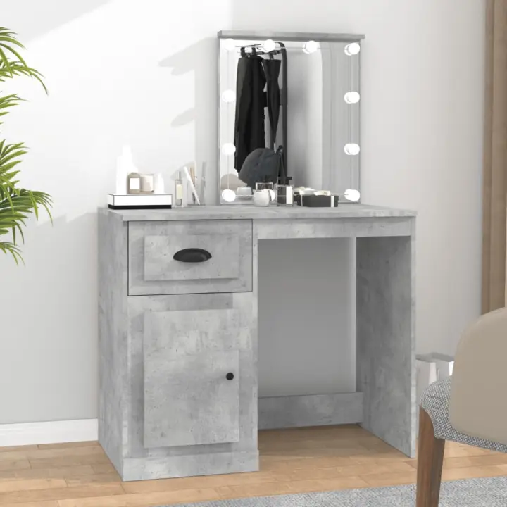 vidaXL Tocador LED madera contrachapada gris hormigón 90x50x132,5 cm - 1