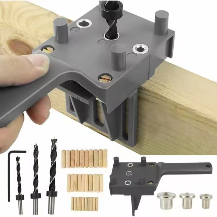 41 plantillas de perforación para pasadores - Kit de plantilla de perforación para pasadores de madera con centrador - para orificio recto, pasador de mano de 6/8/10 mm (gris) - 1