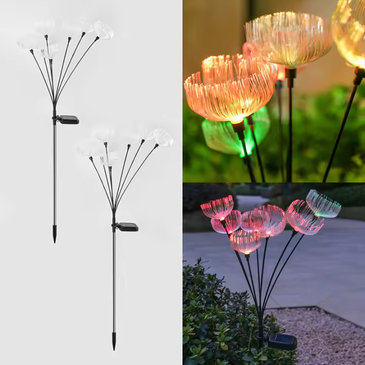 2pcs Luz Solar De Medusa Para Exterior Lámpara LED De Fibra Óptica Para Jardín Villa Lawn Camping Impermeable Iluminación De Camino - 1