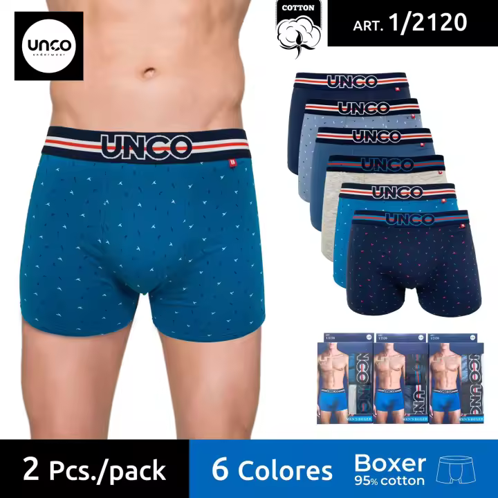 UNCO Calzoncillos Hombre Boxer de Algodón Ajustados Sin Costura Multicolores Ropa Interior Pack de 6 Suave y Cómodo - 1
