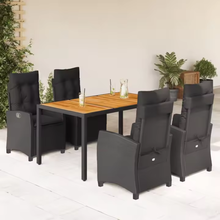vidaXL Set de muebles jardín 5 pzas con cojines ratán sintético negro - 1