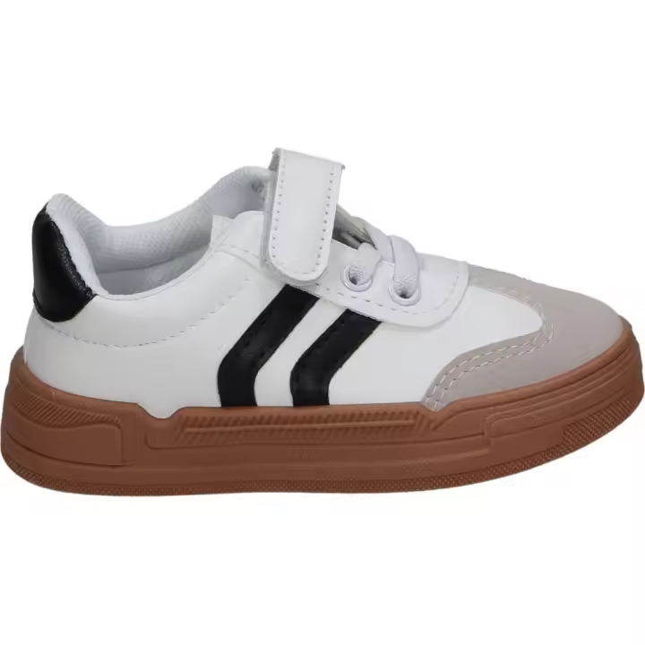 ÑAKOS | Zapatillas Infantiles Ñakos – Deportivas Infantiles en Color Blanco con Detalles en Beige y Negro – Sneakers con Velcro – Tendencia – Cómodas – Fácil de Poner y Quitar – Modelo 7028 - 1