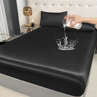 3Pcs Sábana De Satén Negro Ajustable Para Cama Twin Full Queen King Con Banda Elástica Y Fundas De Almohada Color Sólido De Seda Helada - details 1