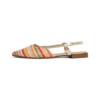 HLUNA - Zapatos planos Destalonados Mules Punta Fina Pulsera al tobillo con Hebilla - Detalle de Esparto en rayas yz23-105 - details 5
