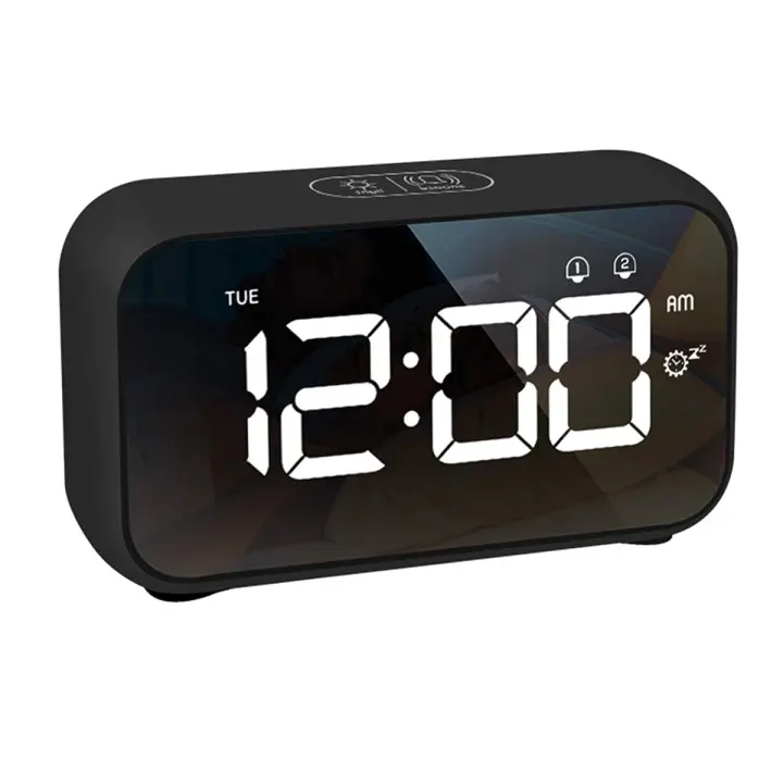 Reloj despertador digital de mesita de noche con pantalla LED grande, 4 niveles de brillo, 8 volúmenes, 40 tonos de alarma, función de repetición, alarmas duales (negro) - 1