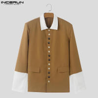 Incern Run Chaqueta De Hombre Estilo Coreano 2024 Moda Casual Con Contraste En Cuello Y Botones Multiseguros Largo Para Callejero - details 16