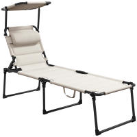 Outsunny Tumbona Plegable Tumbona de Jardín con Toldo Ajustable Respaldo Regulable en 4 Niveles y Reposacabezas para Terraza Piscina 70x200x45 cm - details 0