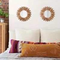 Espejo Decorativo De Estilo Girasol 1pcs Montado En La Pared Madera Para Entrada Dormitorio Y Sala De Estar - details 5