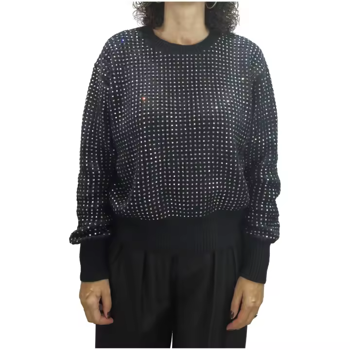TRASH AND LUXURY - Jersey Cuello Redondo con Strass Color Negro - 1