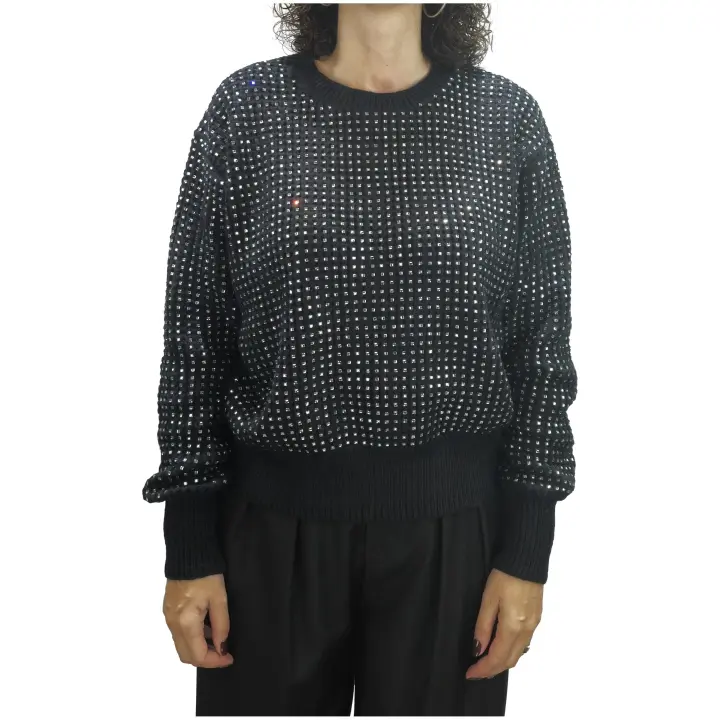 TRASH AND LUXURY - Jersey Cuello Redondo con Strass Color Negro - 1