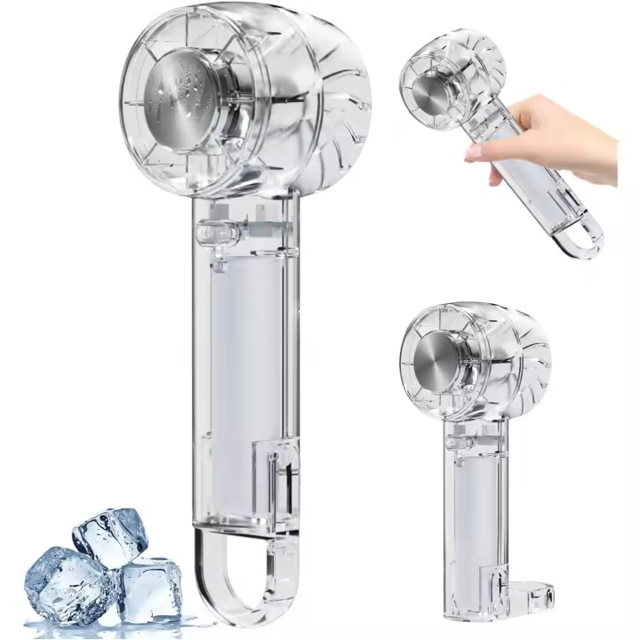 portátil de mano con enfriador de hielo, mini ventilador turbo de mano/escritorio, ventilador de mano de 3 velocidades, hasta 10 horas de funcionamiento, ventiladores de viaje - 1