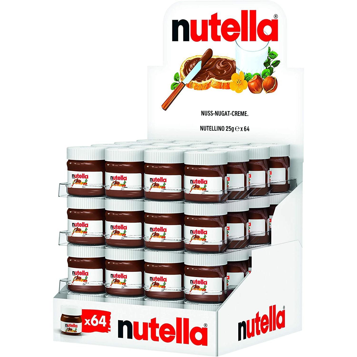 Kinder Nutella Mini 25gr. Crema de Avellanas y Cacao en Bote de Cristal - 64 unidades / 16 unidades