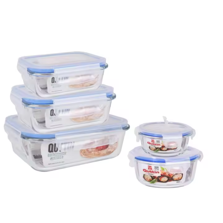 MAXHOME- QUTTIN Fiambreras vidrio rectangular y redonda, set de 5 recipientes de cristal para alimentos hermético, juego de recipientes de cristal apto para lavavajilla microondas congelador - 1